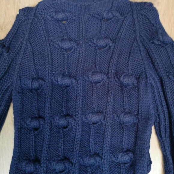 Vintage Wool 3D Cable Knit Fisherman's Cardigan Cozy Car Coat - Picture 9 of 14